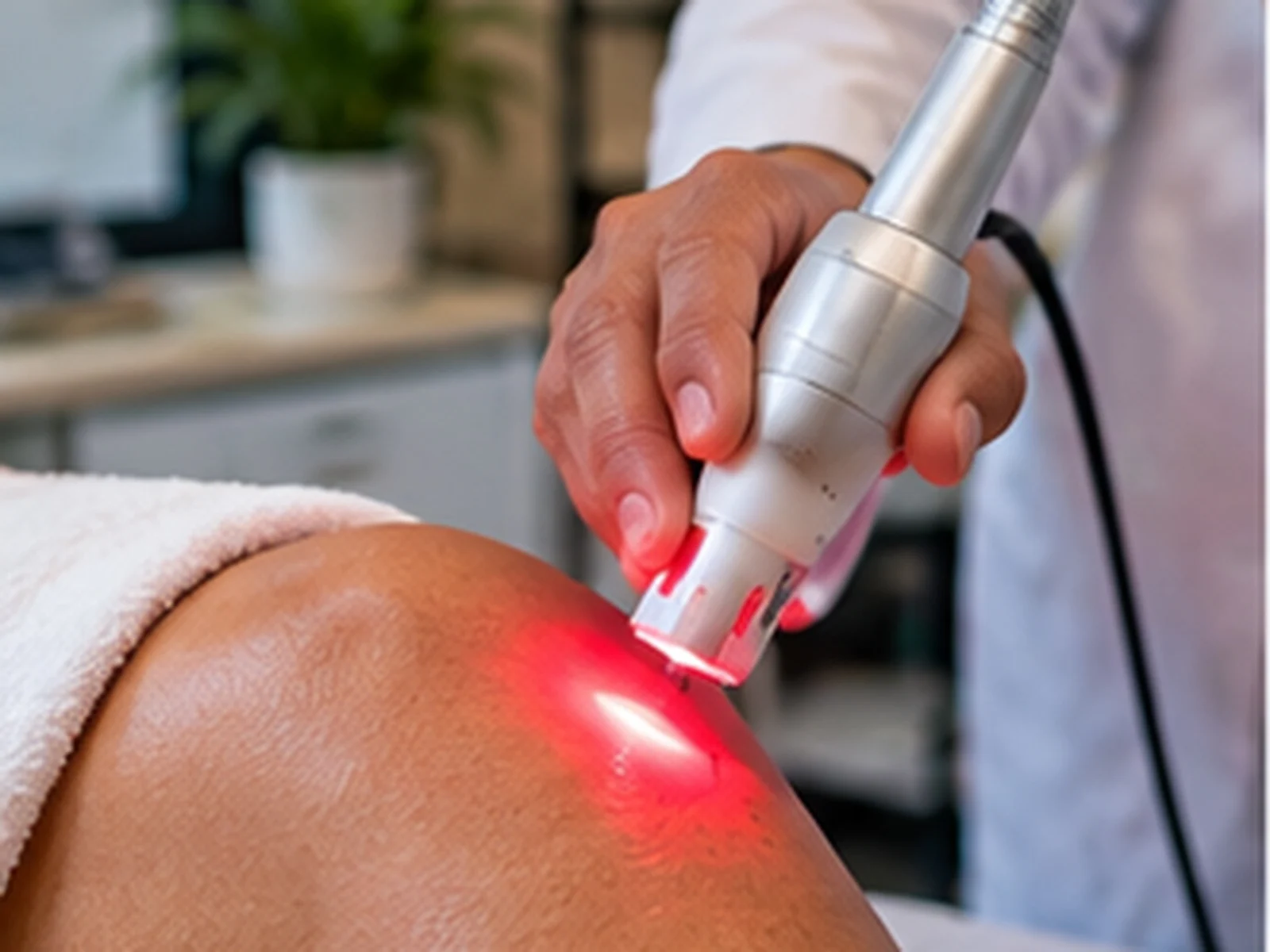 Aplicação de laserterapia no joelho